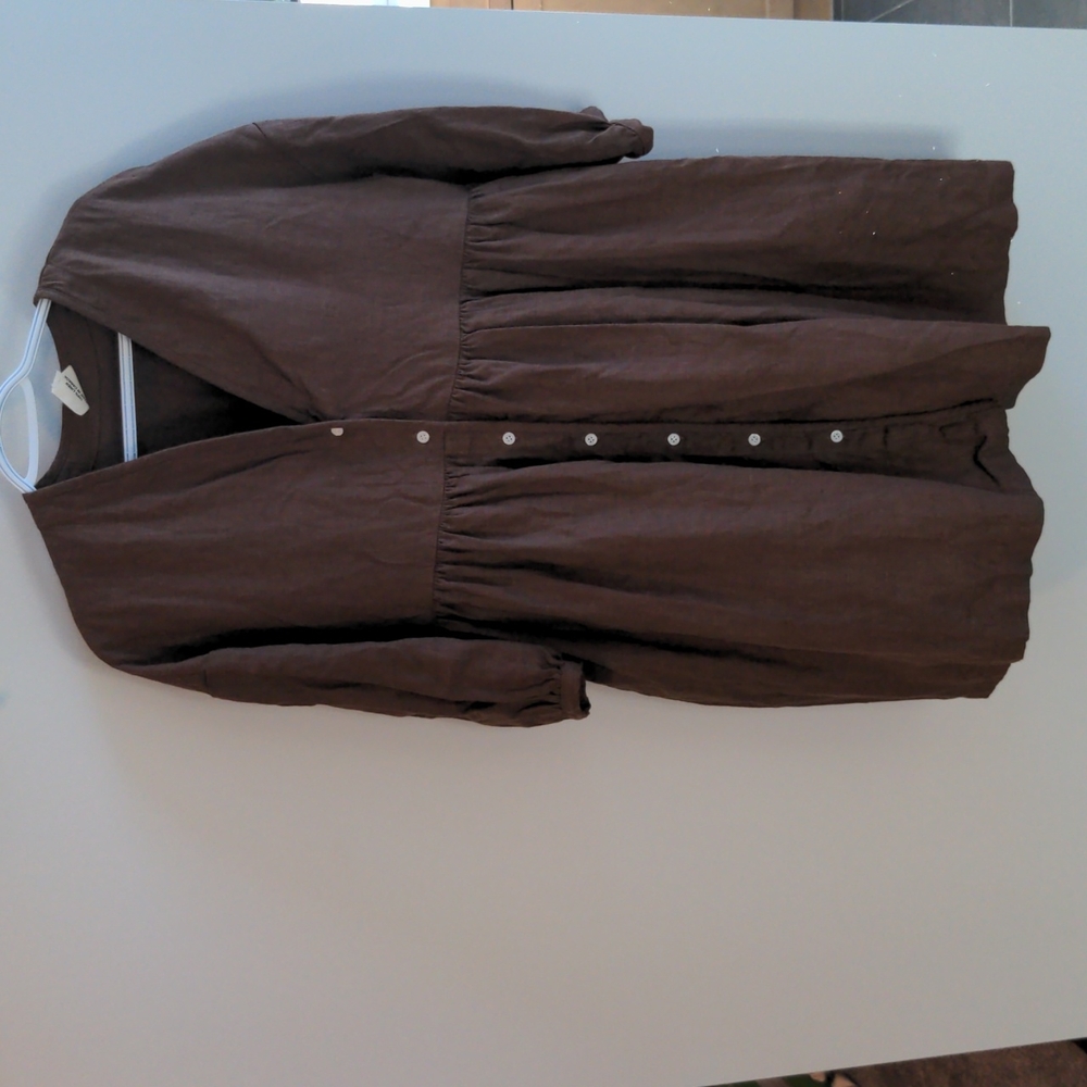 Beaton Linen Brown Button-Front Linen Dress